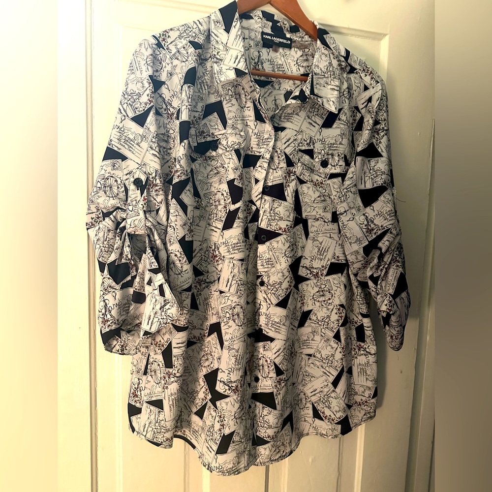 Karl Lagerfeld graphic button down blouse. Size large. Hardly worn.
